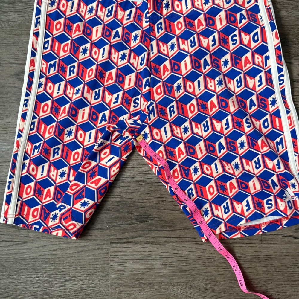 adidas x FARM Rio Cotton Bike Activewear Shorts Women XL Red Blue Logo Print NWT - Picture 10 of 13